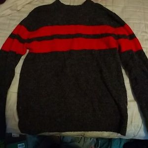 Grey Sweater with Red Stripes
